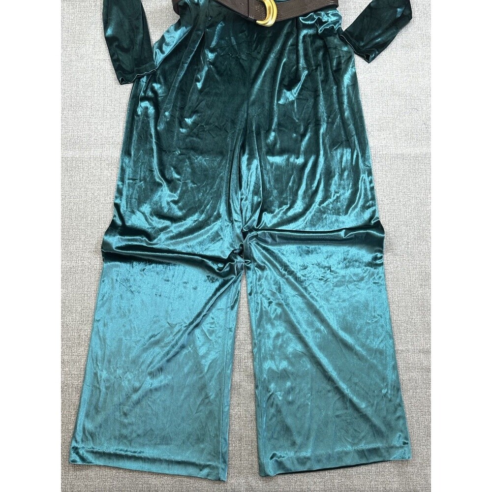 Donna Karan New York Women's Green Belted Velvet Jumpsuit Size 16 - Picture 9 of 13